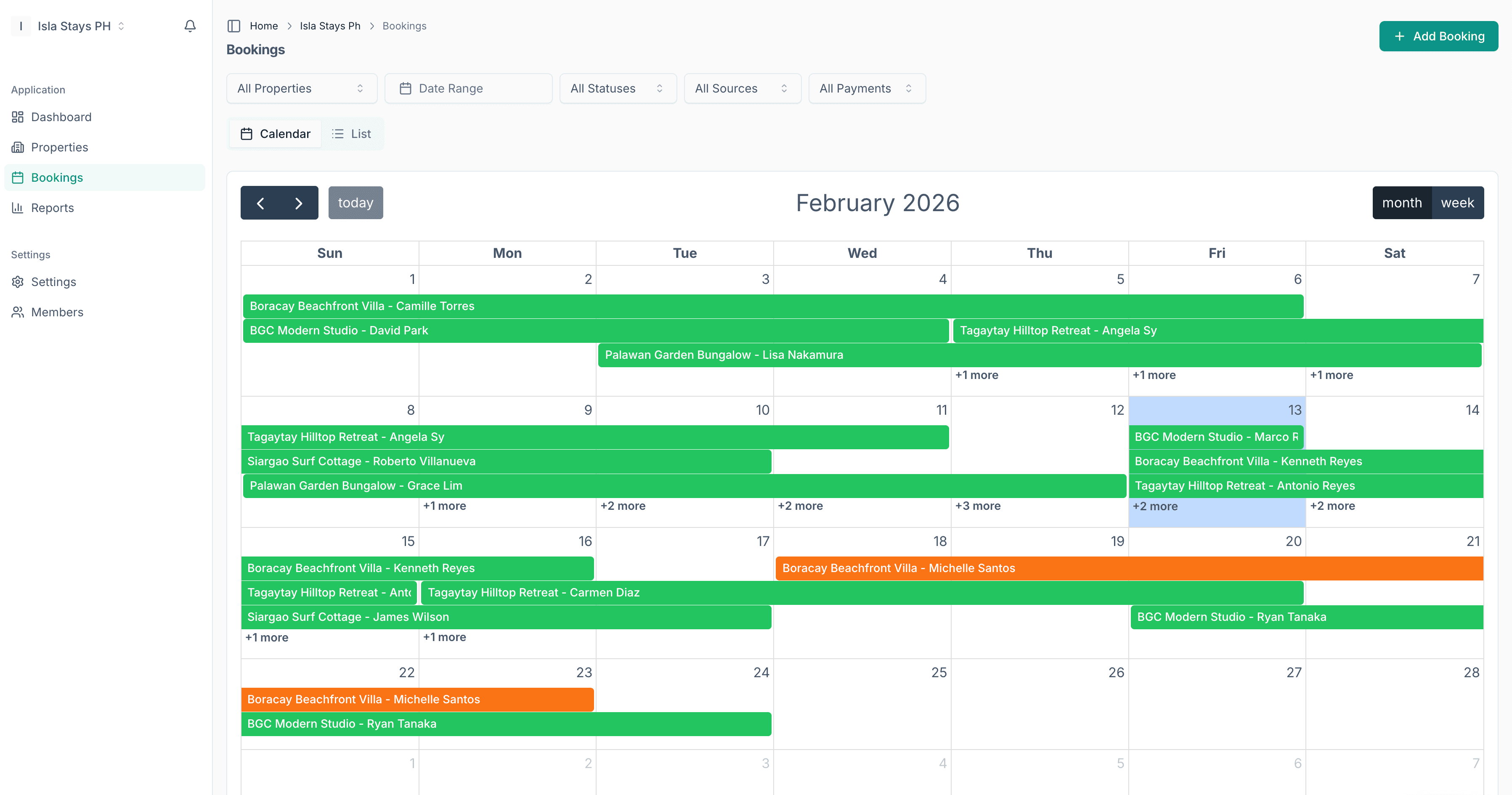 BookNest Calendar View